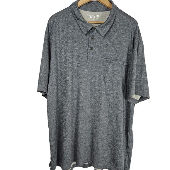Duluth Mens‎ 2XL Relaxed Fit Polo Performance Fabric Gray Front Zipped Pocket - Picture 1 of 8